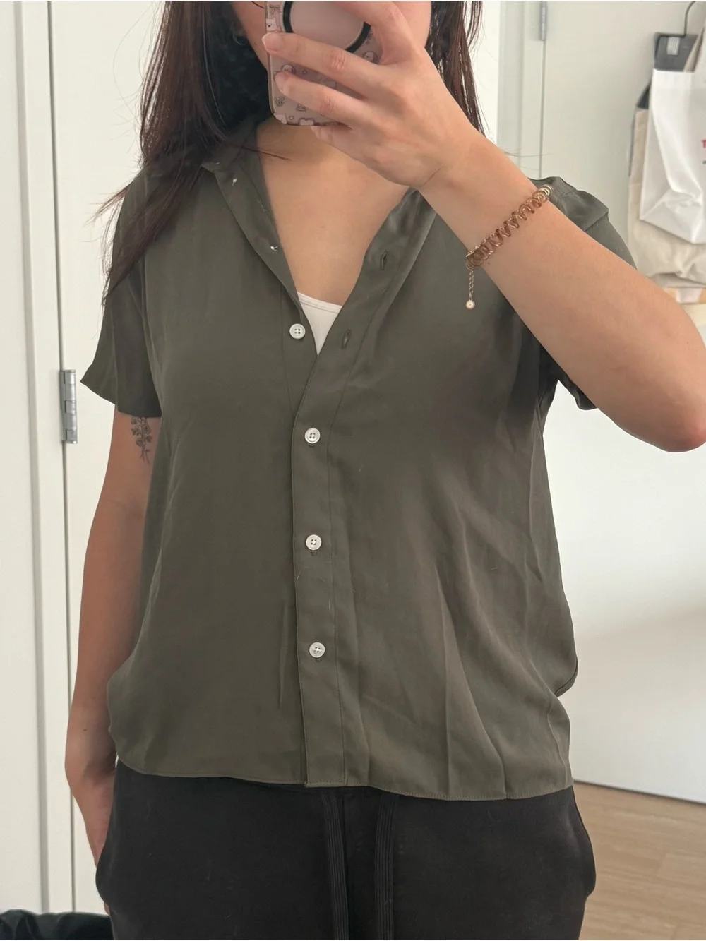 J. Crew Olive Green Short-Sleeve Button-Down Shirt